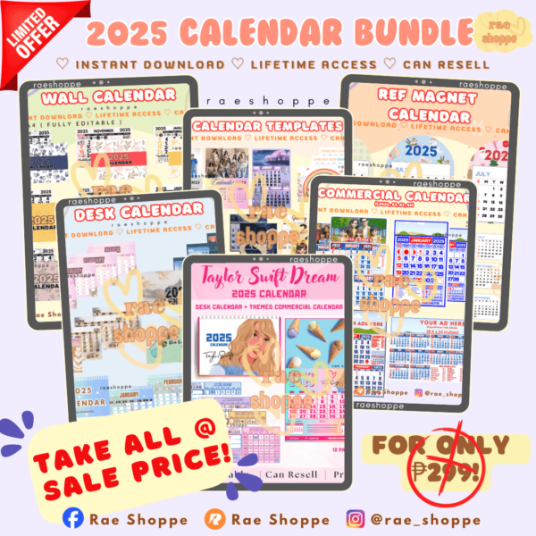 TAKEALL @ 100 ? 2025 CALENDAR BUNDLE  (editable in Canva + unli resell)