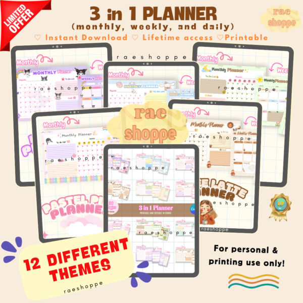 3 in 1 AESTHETIC PLANNER [ monthly, weekly, and daily ] @ ?349 (for personal & printing business)